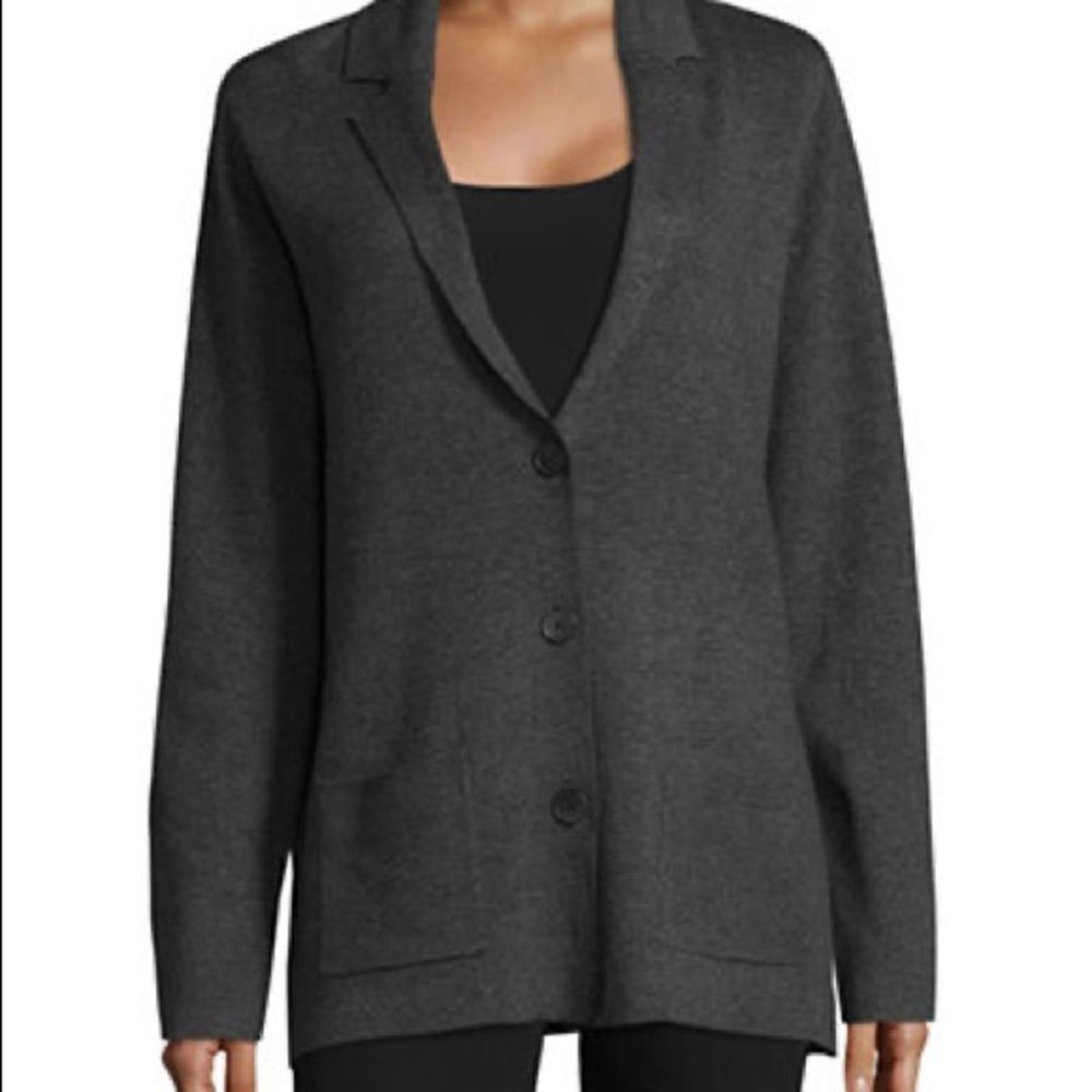 Jones New York Notch Collar Sweater Jacket-GREY-Small
